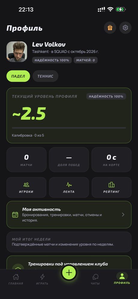 Профиль игрока с уровнем
